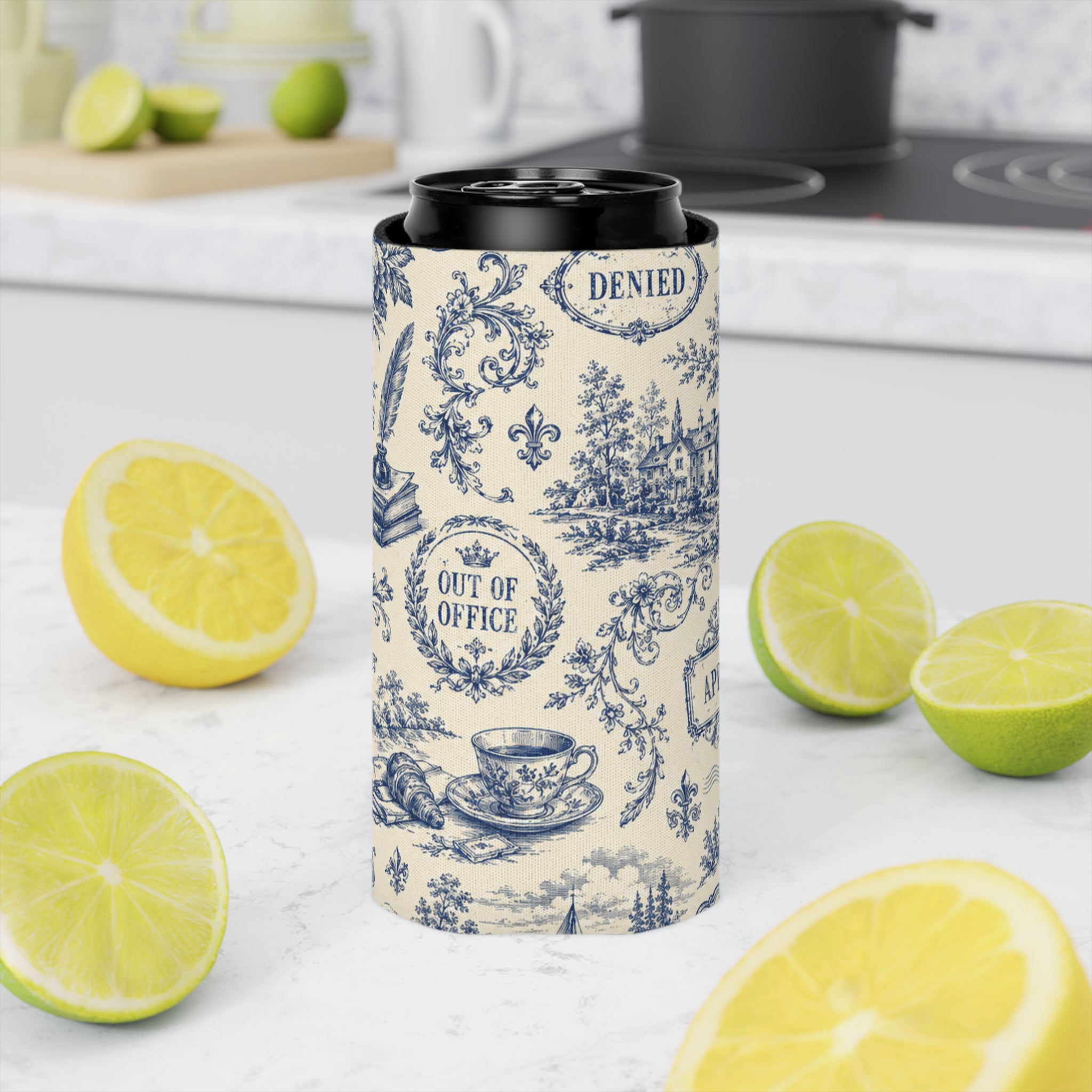 Out of Office Toile Can Cooler