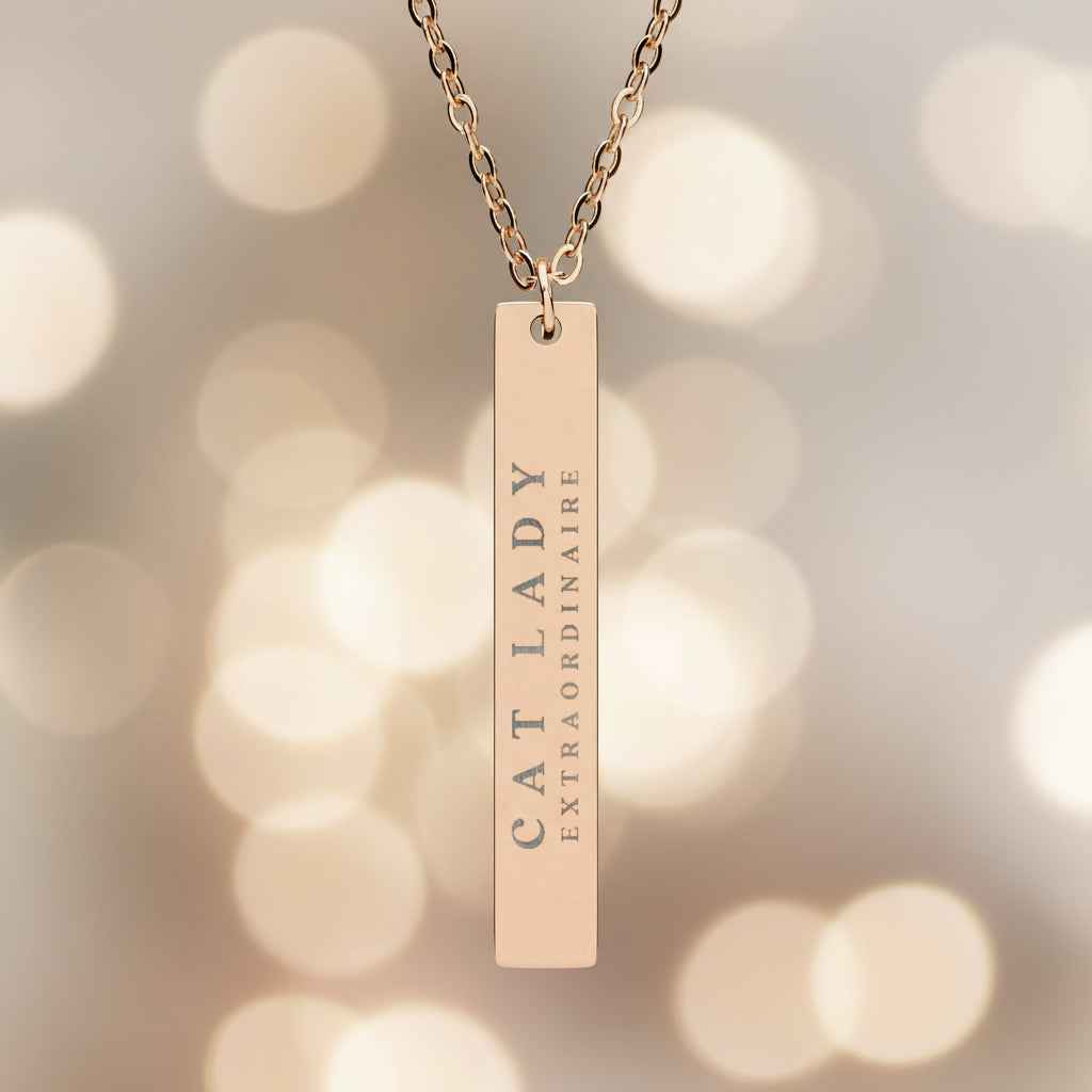 Cat Lady Extraordinaire Engravable Vertical Bar Necklace
