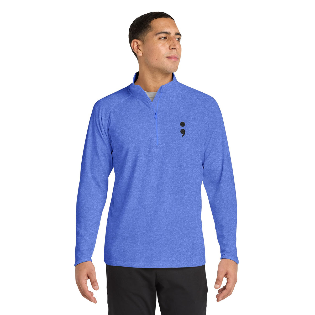Semicolon Suicide Awareness Embroidered Quarter-Zip Pullover