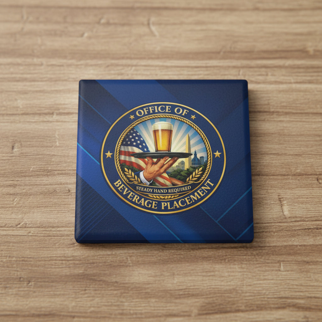 Office of Beverage Placement Coaster – “Steady Hand Required” Ceramic Coaster (Round or Square)