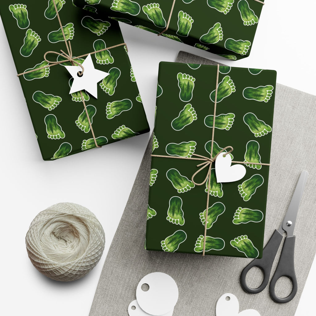Bigfoot Footprint Wrapping Paper | Sasquatch Forest Gift Wrap | Cryptid All-Occasion Paper