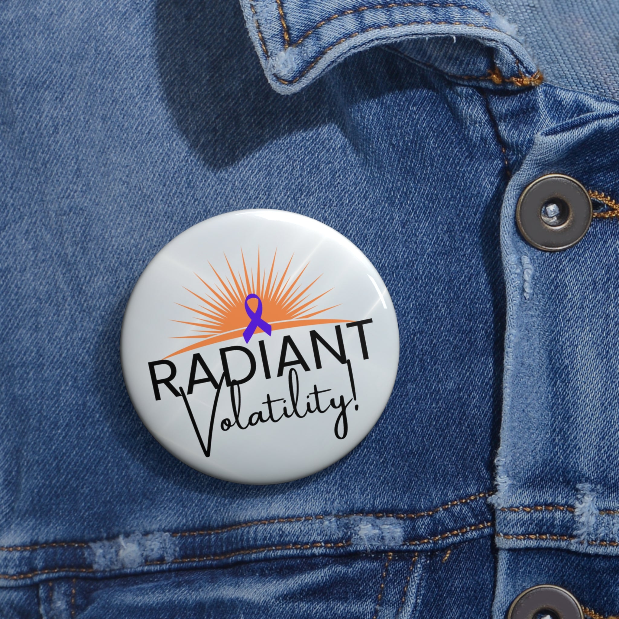 Radiant Volatility Epilepsy Awareness Pinback Button – Purple Ribbon Badge