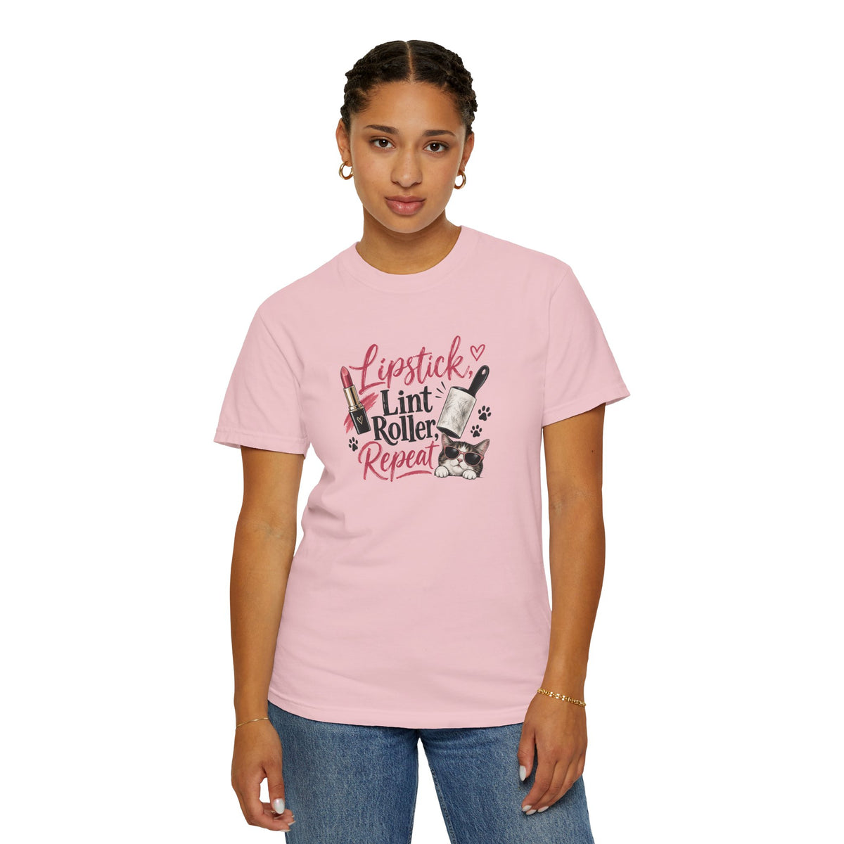 Lipstick, Lint Roller, Repeat Cat Lady Garment-Dyed T-Shirt
