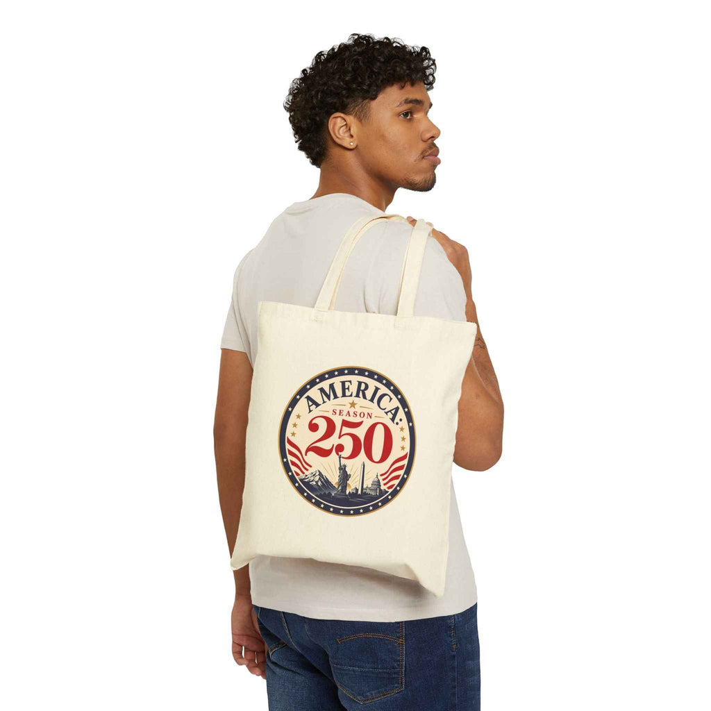 America: Season 250 Patriotic Canvas Tote Bag | USA Anniversary Carryall