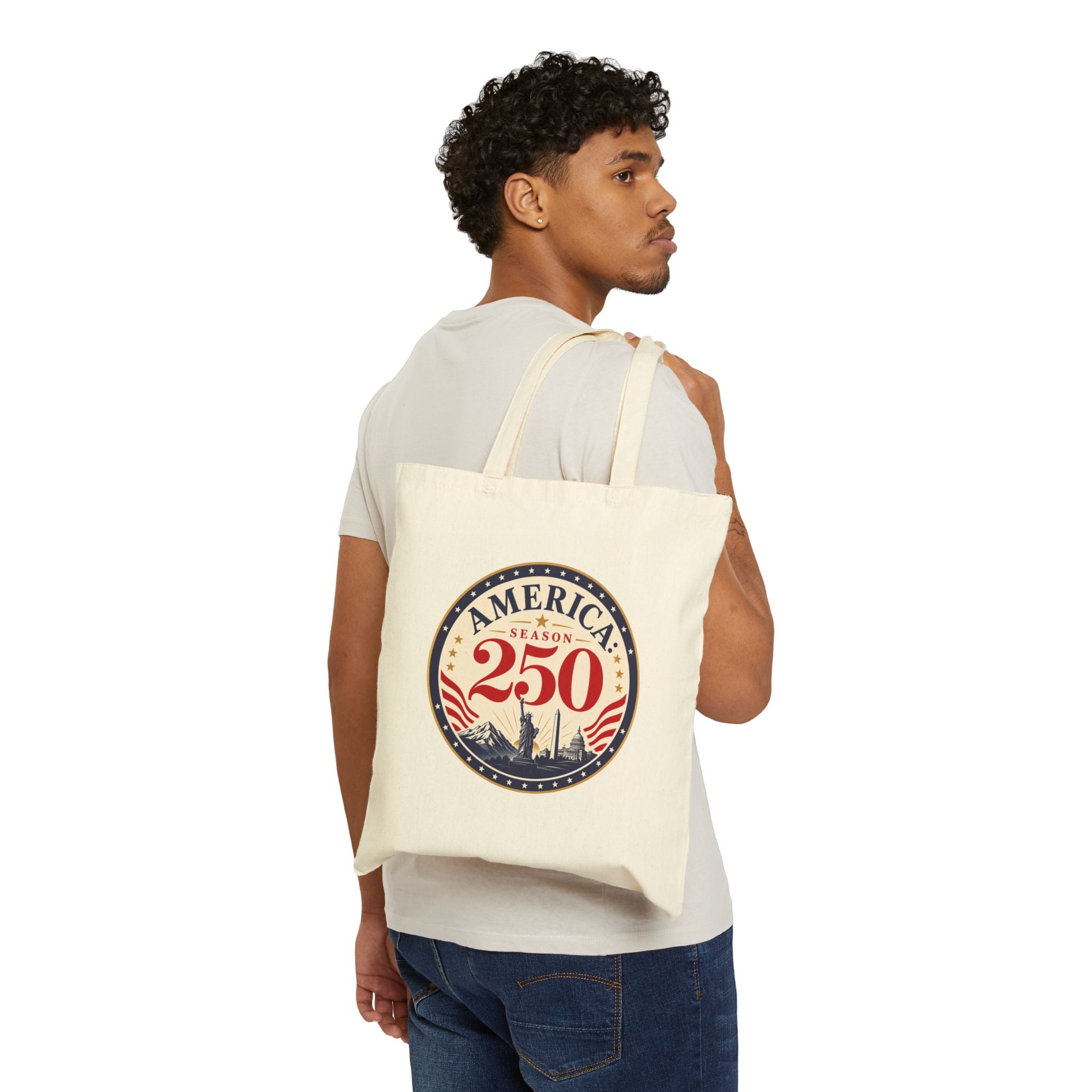America: Season 250 Patriotic Canvas Tote Bag | USA Anniversary Carryall