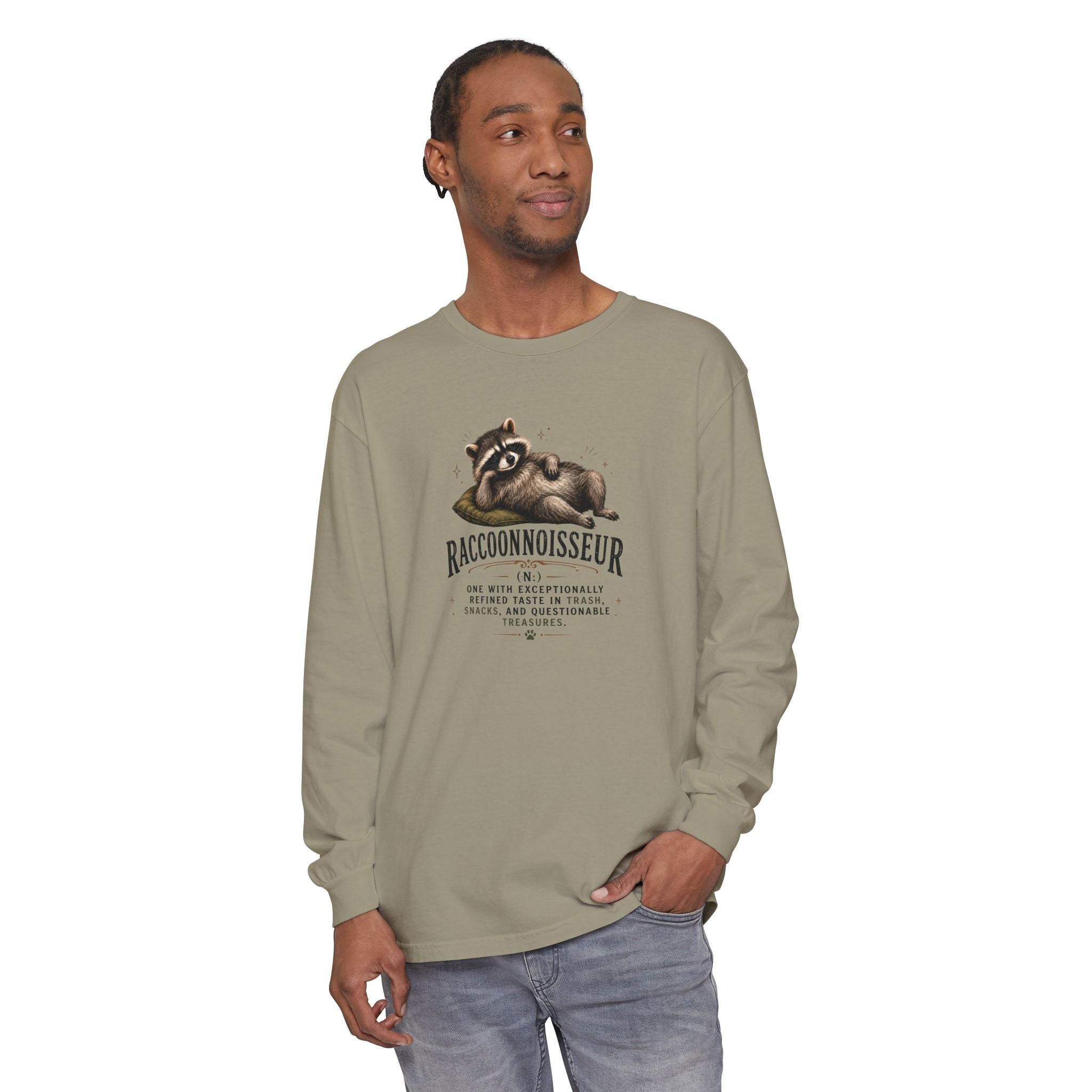 Raccoonnoisseur Garment-Dyed Long Sleeve Shirt | Funny Raccoon Graphic Tee