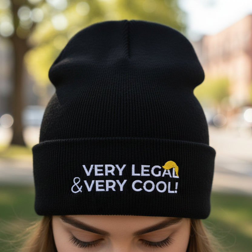 Very Legal & Very Cool Embroidered Knit Beanie – Political Parody Winter Hat