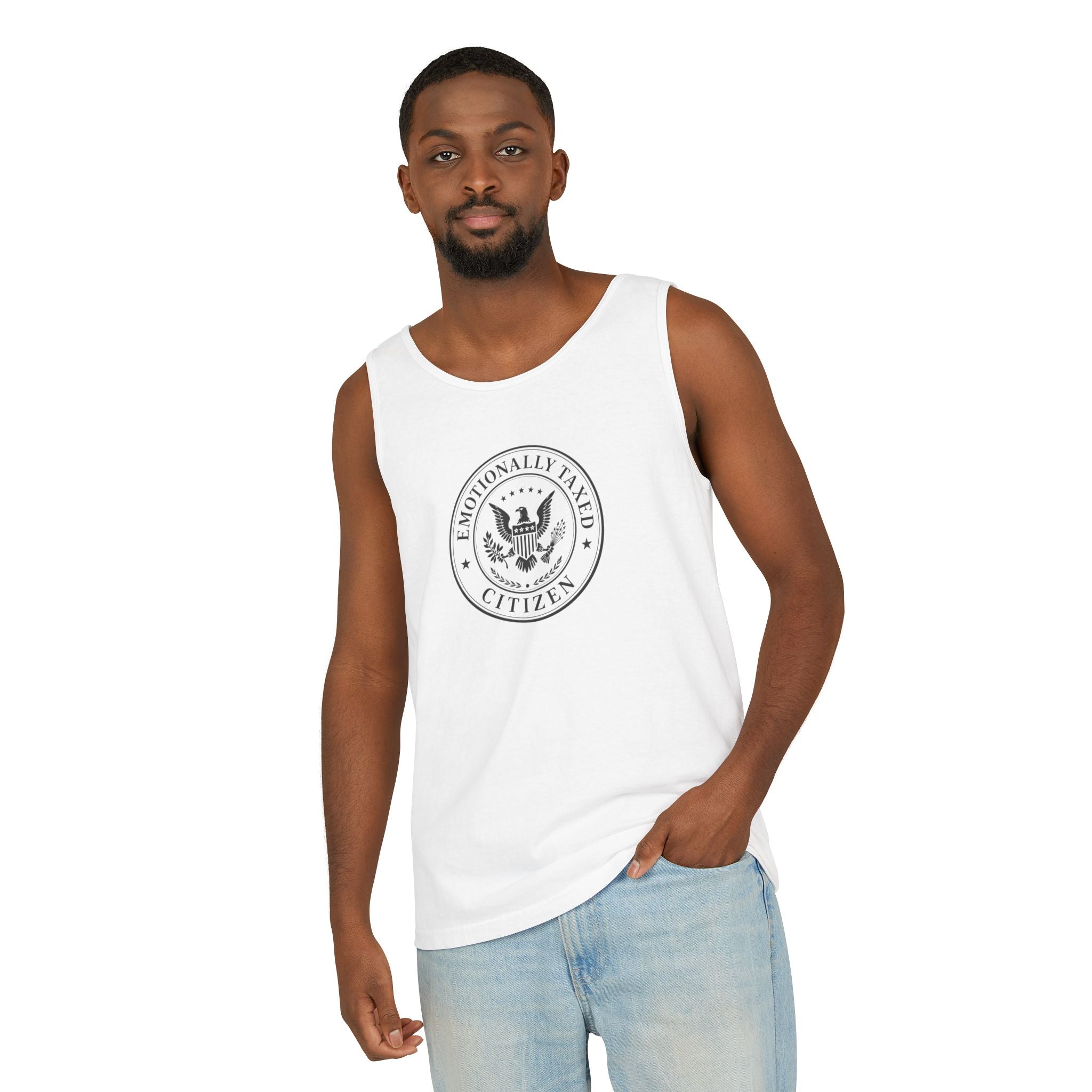 Emotionally Taxed Citizen Garment-Dyed Tank Top | Vintage Parody Cotton Tank