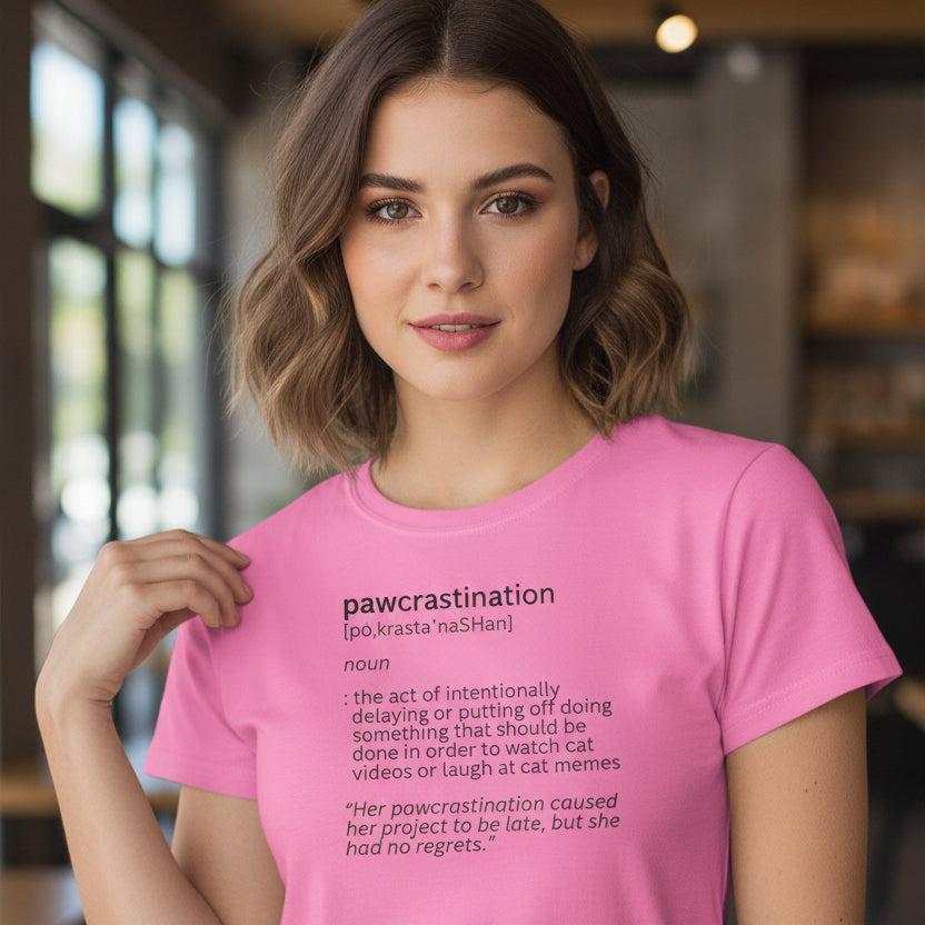 Photo depicting the ​Pawcrastination Women's Softstyle Tee from EpiAl's Shop.
