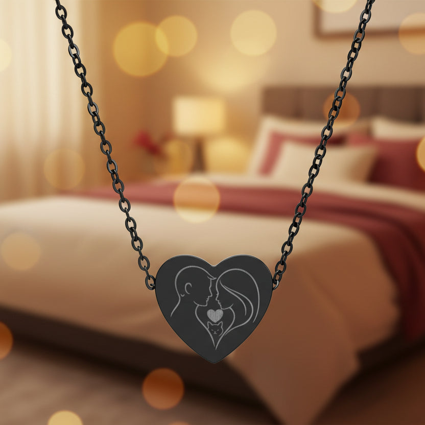 Couple & Cat Heart Necklace – Valentine’s Day Love Keepsake
