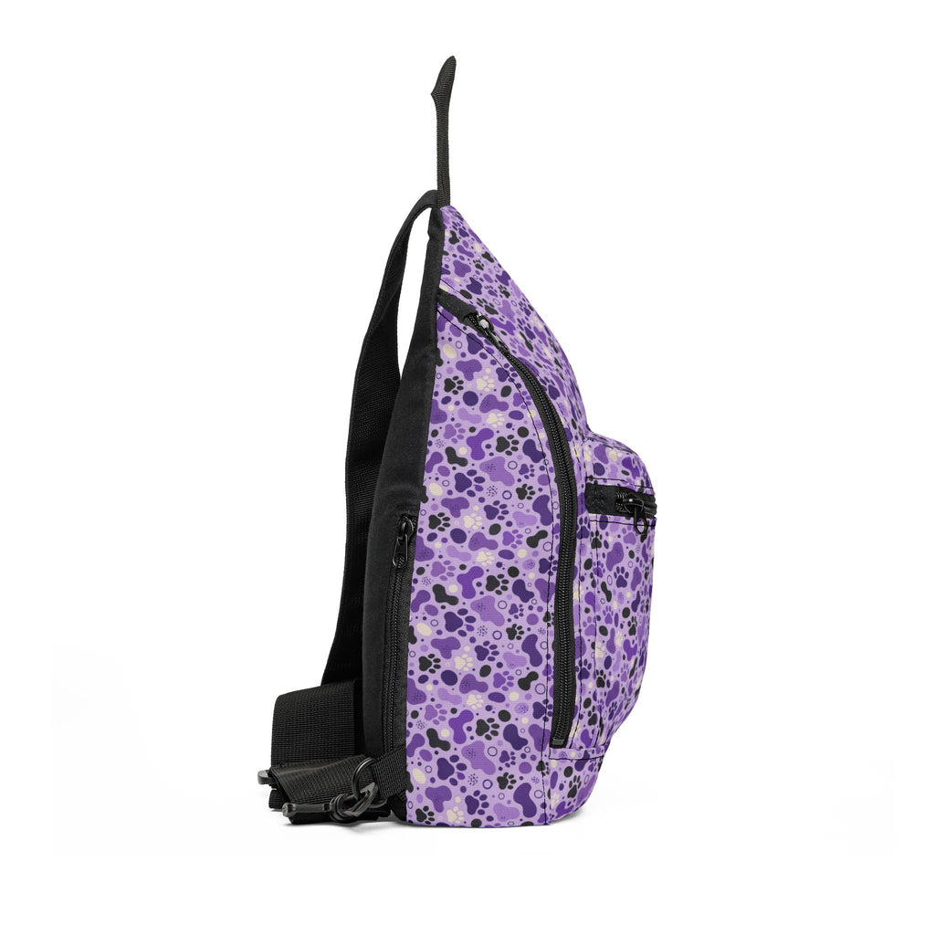 Purple Cat Paw Sling Bag | Abstract Paw Print Crossbody Backpack