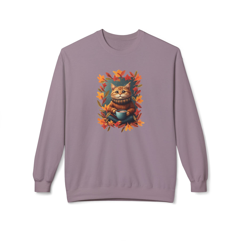Whimsical Fall Fleece Kitty Sweatshirt, Cozy Autumn Apparel