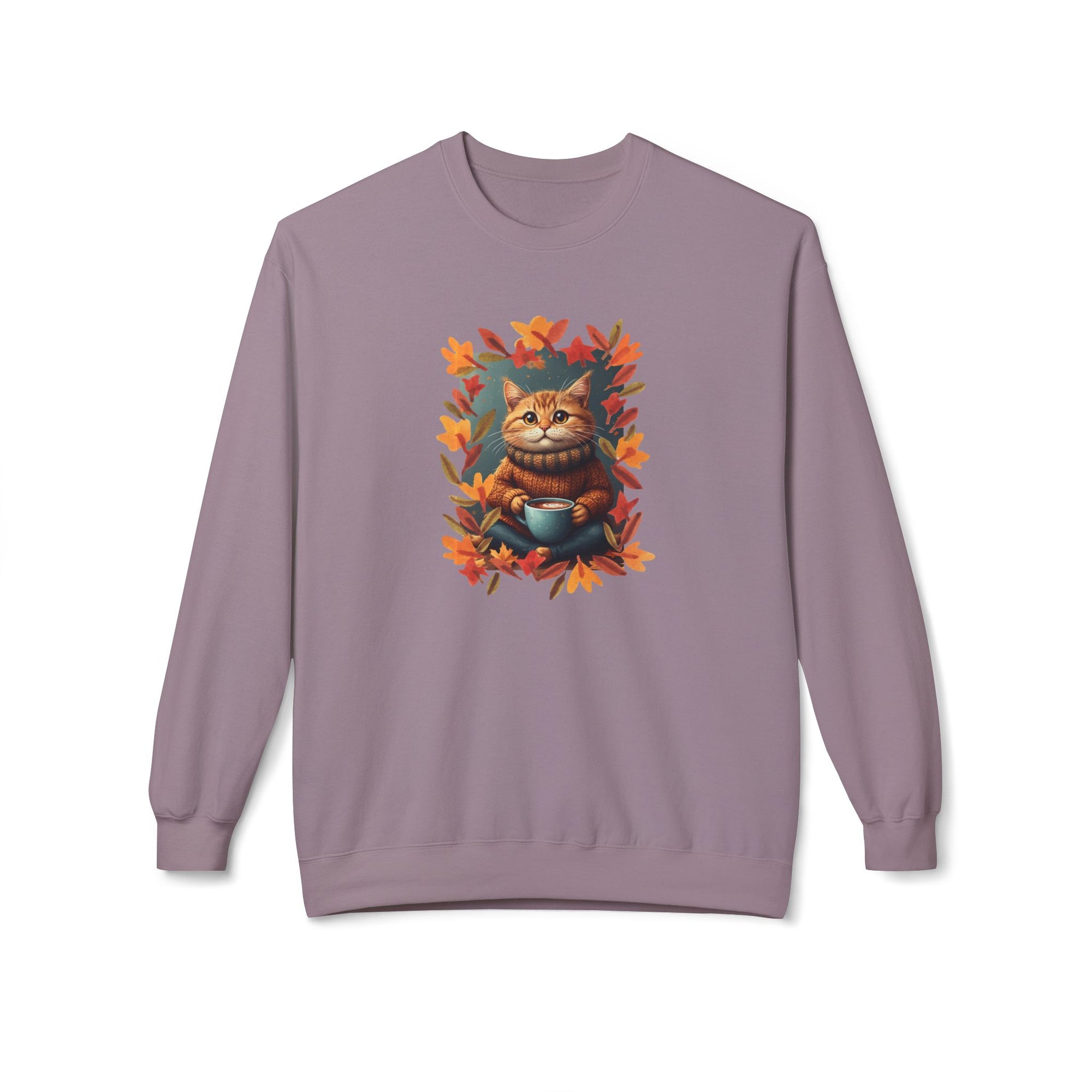 Whimsical Fall Fleece Kitty Sweatshirt, Cozy Autumn Apparel