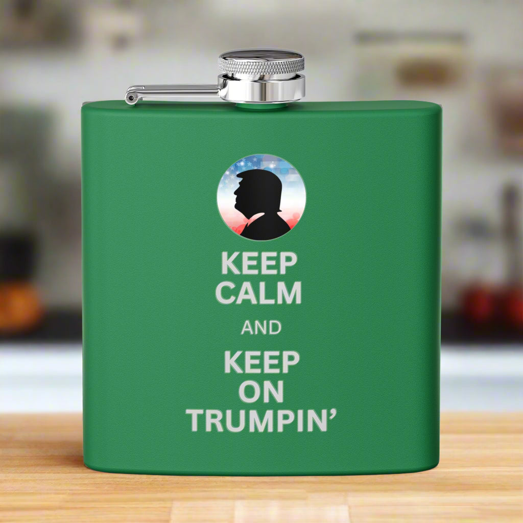 Keep Calm & Keep Trumpin' Flask - 6oz Stainless Steel Flask for Celebrations Printify