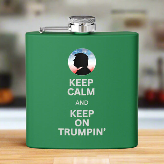 Keep Calm & Keep Trumpin' Flask - 6oz Stainless Steel Flask for Celebrations Printify