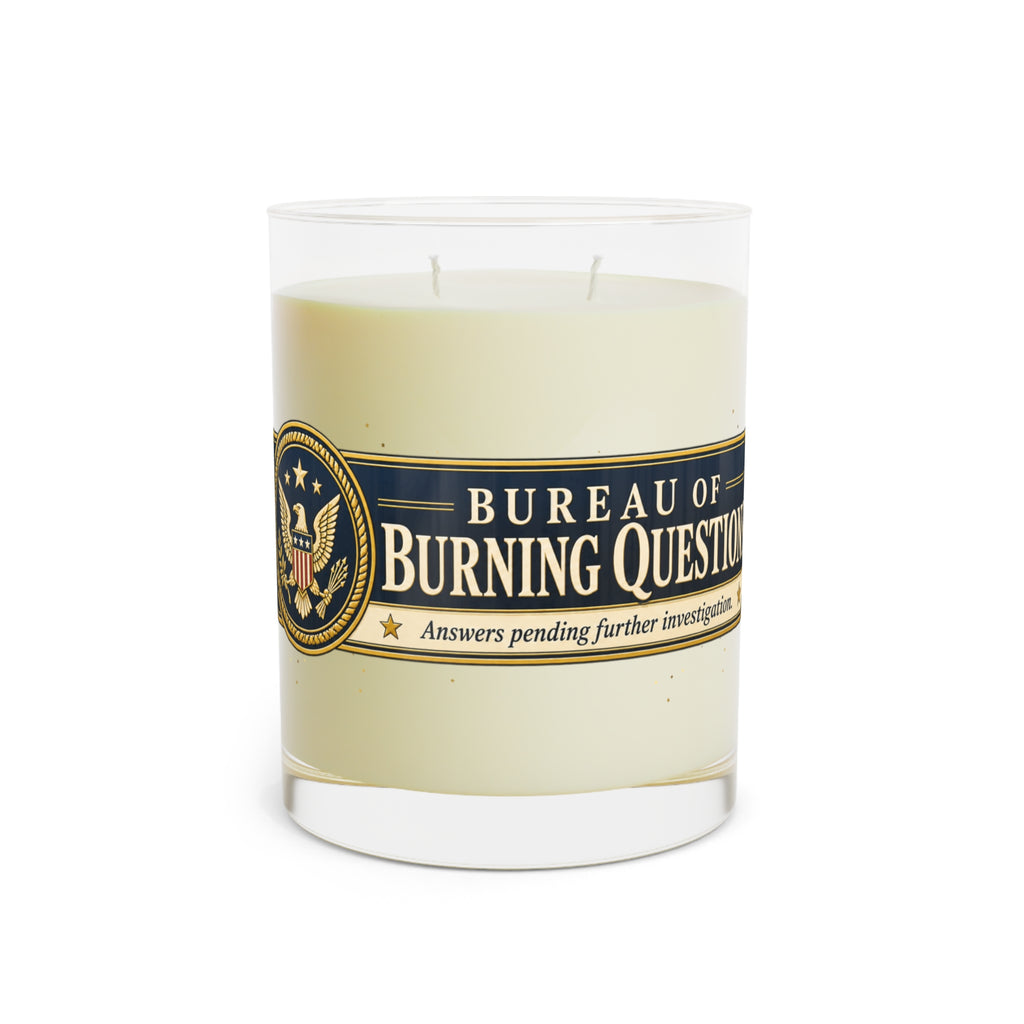 Bureau of Burning Questions Scented Soy Candle | Faux Government Seal | 65-Hour Burn