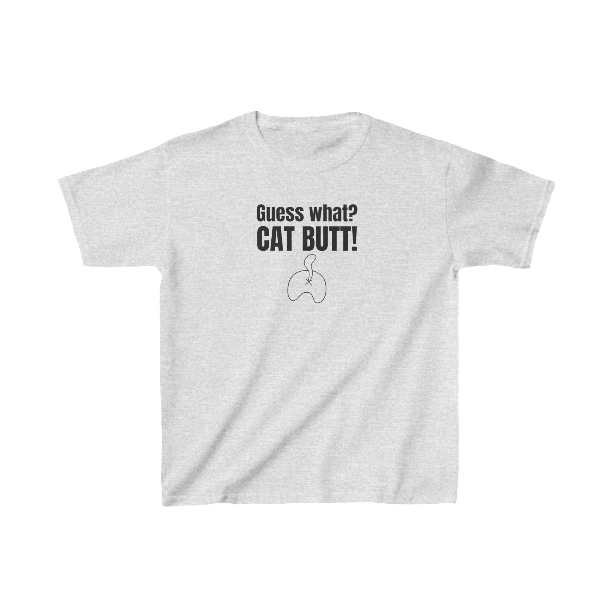 Photo depicting the ​Guess What? Cat Butt! Kids Heavy Cotton™ Tee from EpiAl's Shop.
