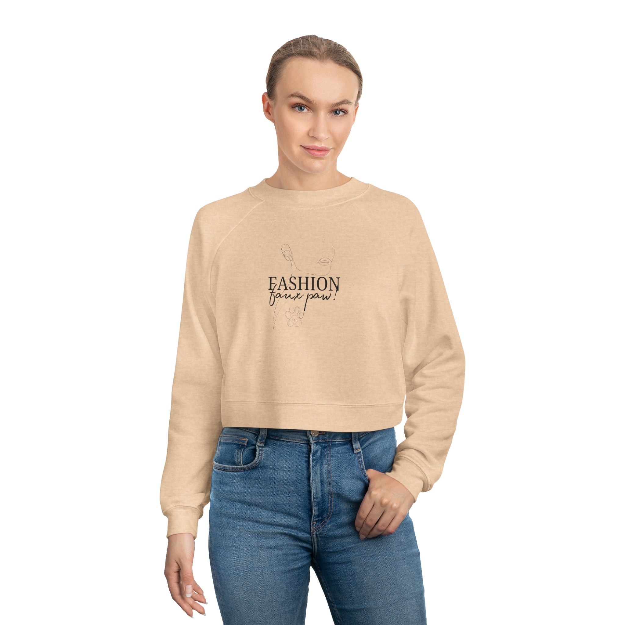 Photo depicting the ​Fashion Faux Paw Women's Cropped Fleece Pullover from EpiAl's Shop.