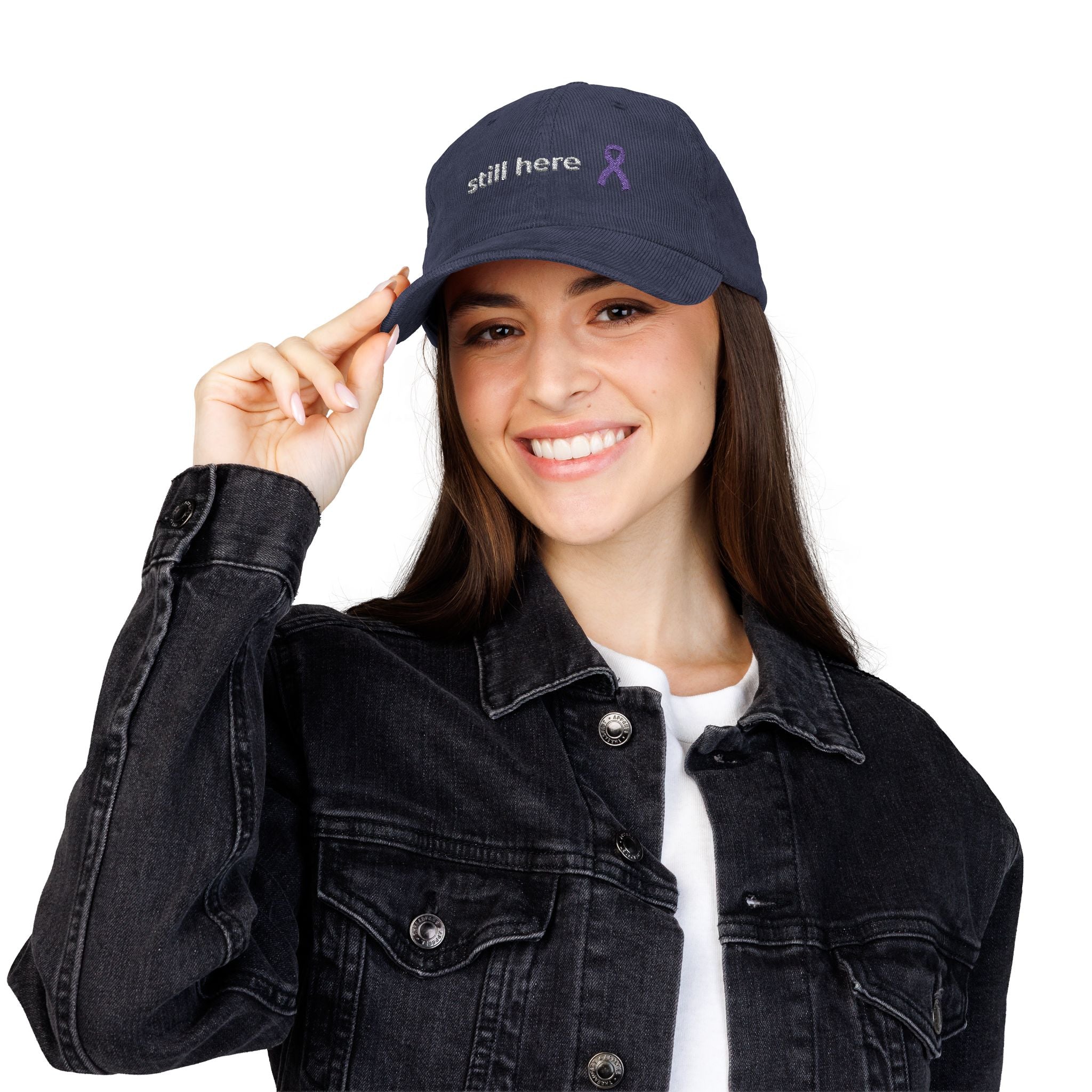 Still Here – Lavender Ribbon Embroidered Corduroy Cap