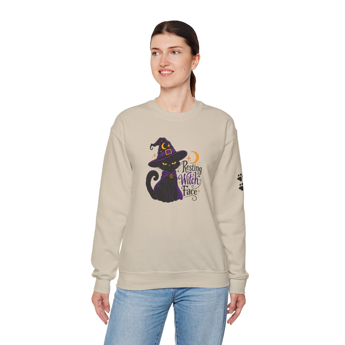 Resting Witch Face Cat Sweatshirt | Halloween Witch Cat Crewneck