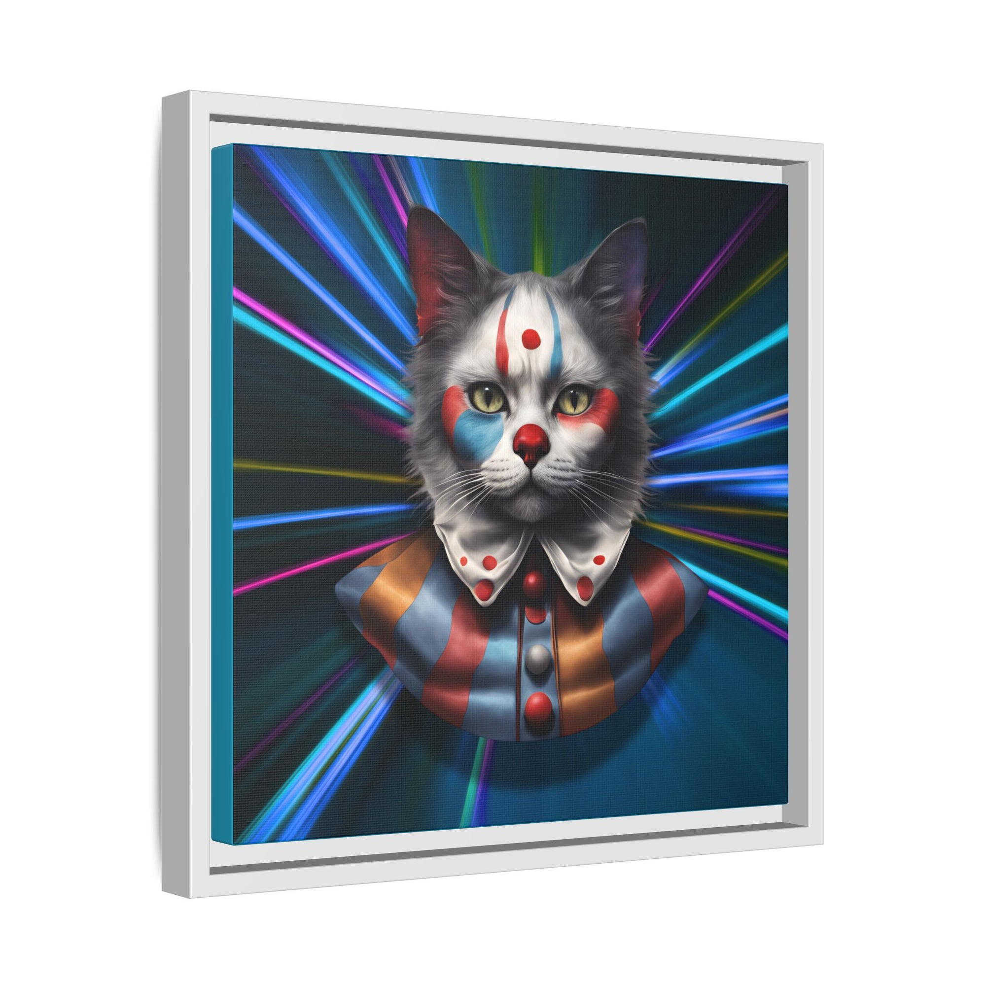 Colorful Cat Clown Framed Canvas Art – Quirky Home Decor for Pet Lovers