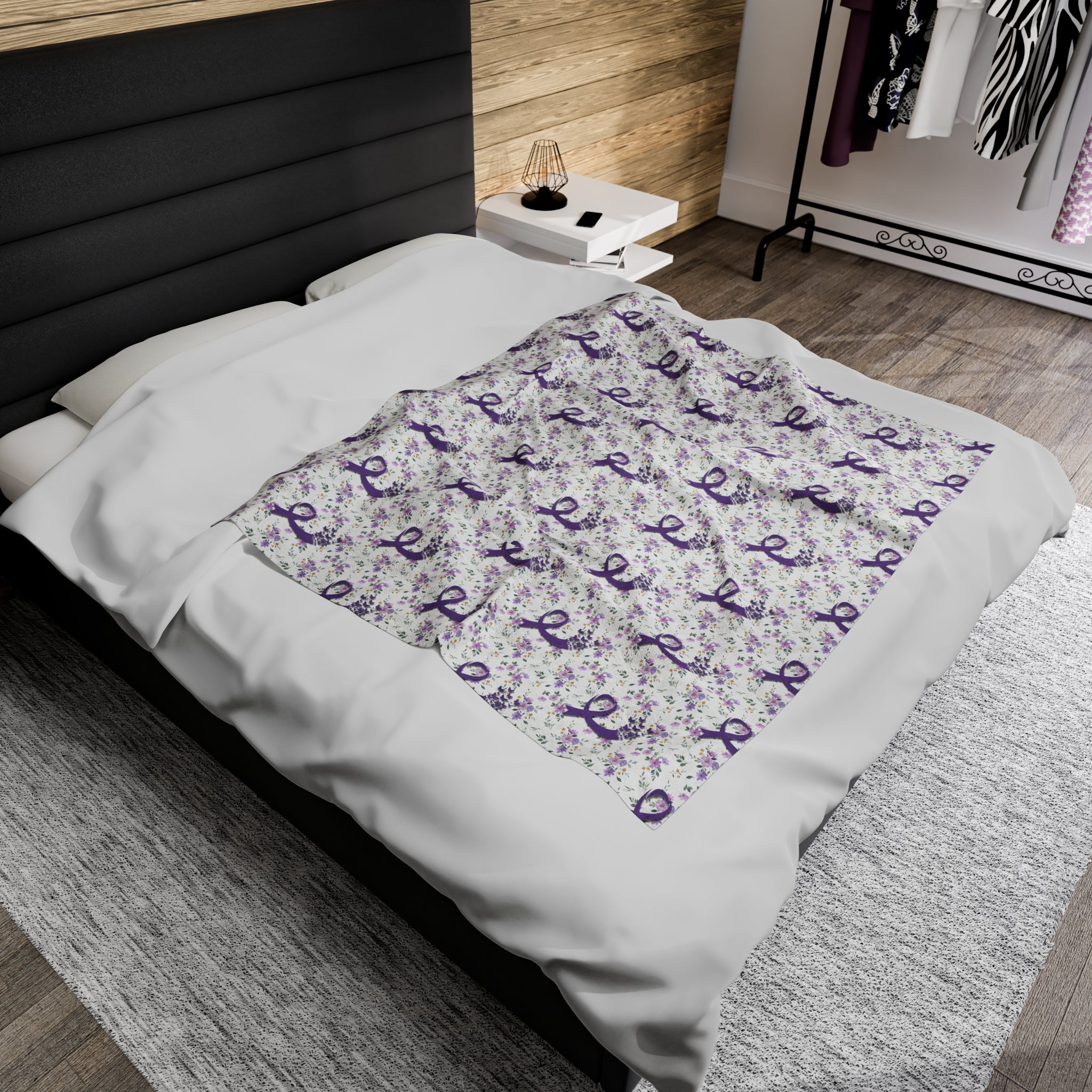 Purple Flowers Epilepsy Awareness Velveteen Plush Blanket - EpiAl's Shop