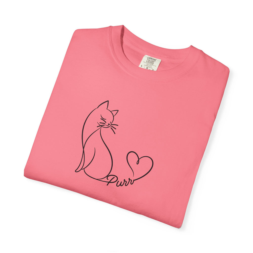 Purr Line Art Cat Unisex T-Shirt | Minimal Cat Lover Tee with Heart Tail