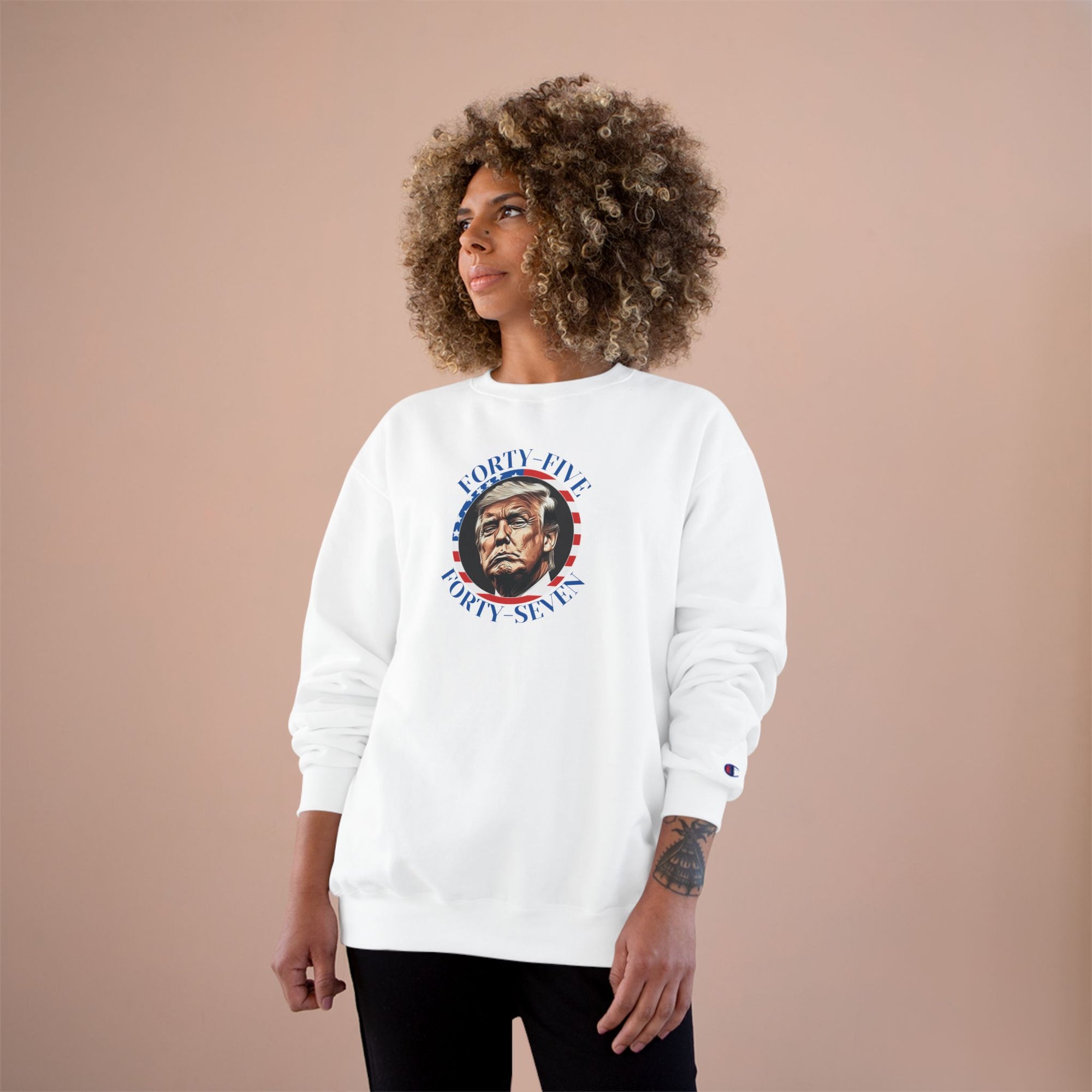 Patriotic Champion Sweatshirt, 45 47 Trump