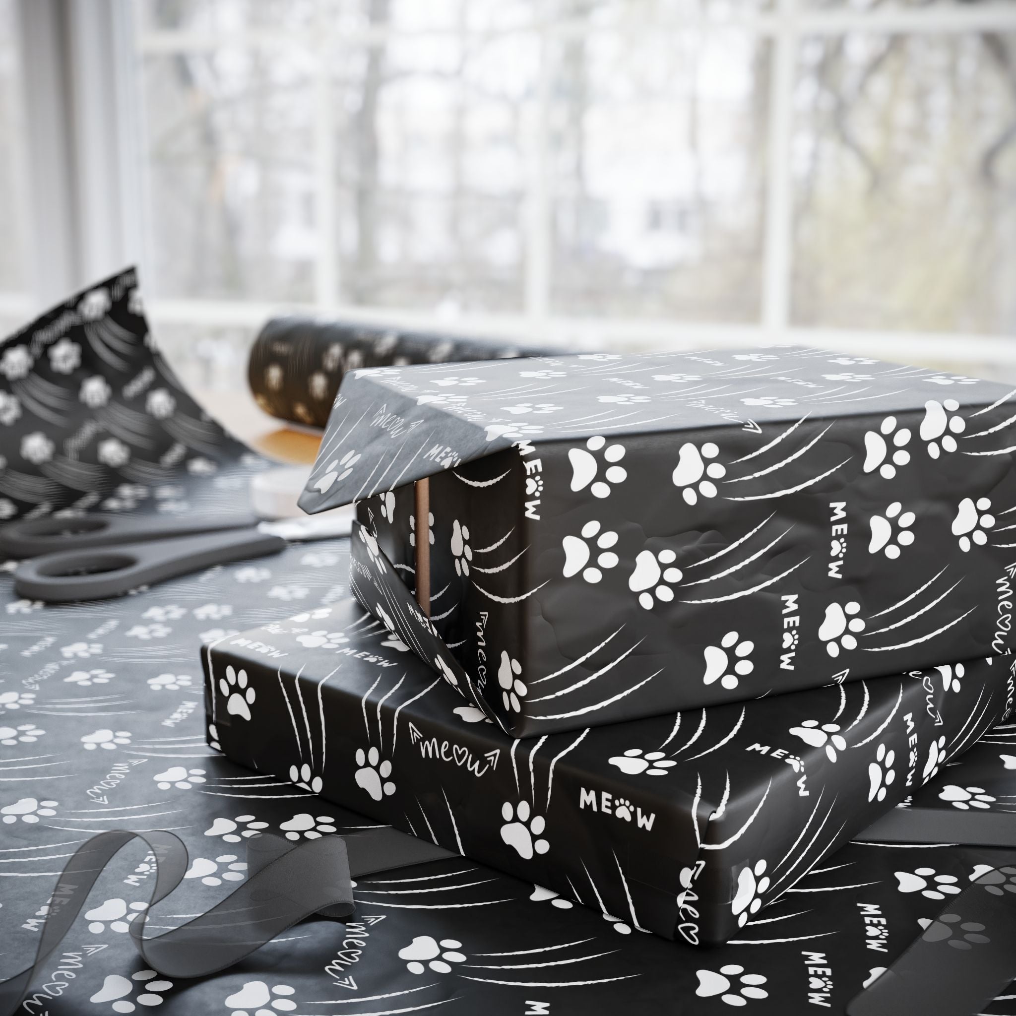 Cat Paw Scratch Gift Wrap – Black & White