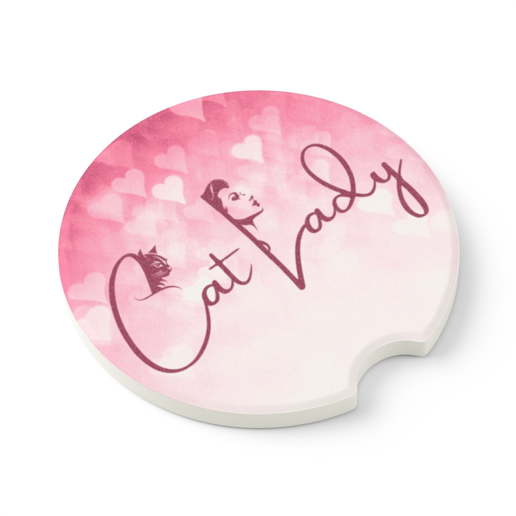 Pink Cat Lady Hearts Car Coaster - Fun & Stylish Accessory Printify