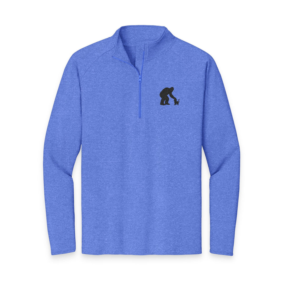 Bigfoot & Cat Embroidered Quarter-Zip Pullover | Sasquatch Cat Shirt