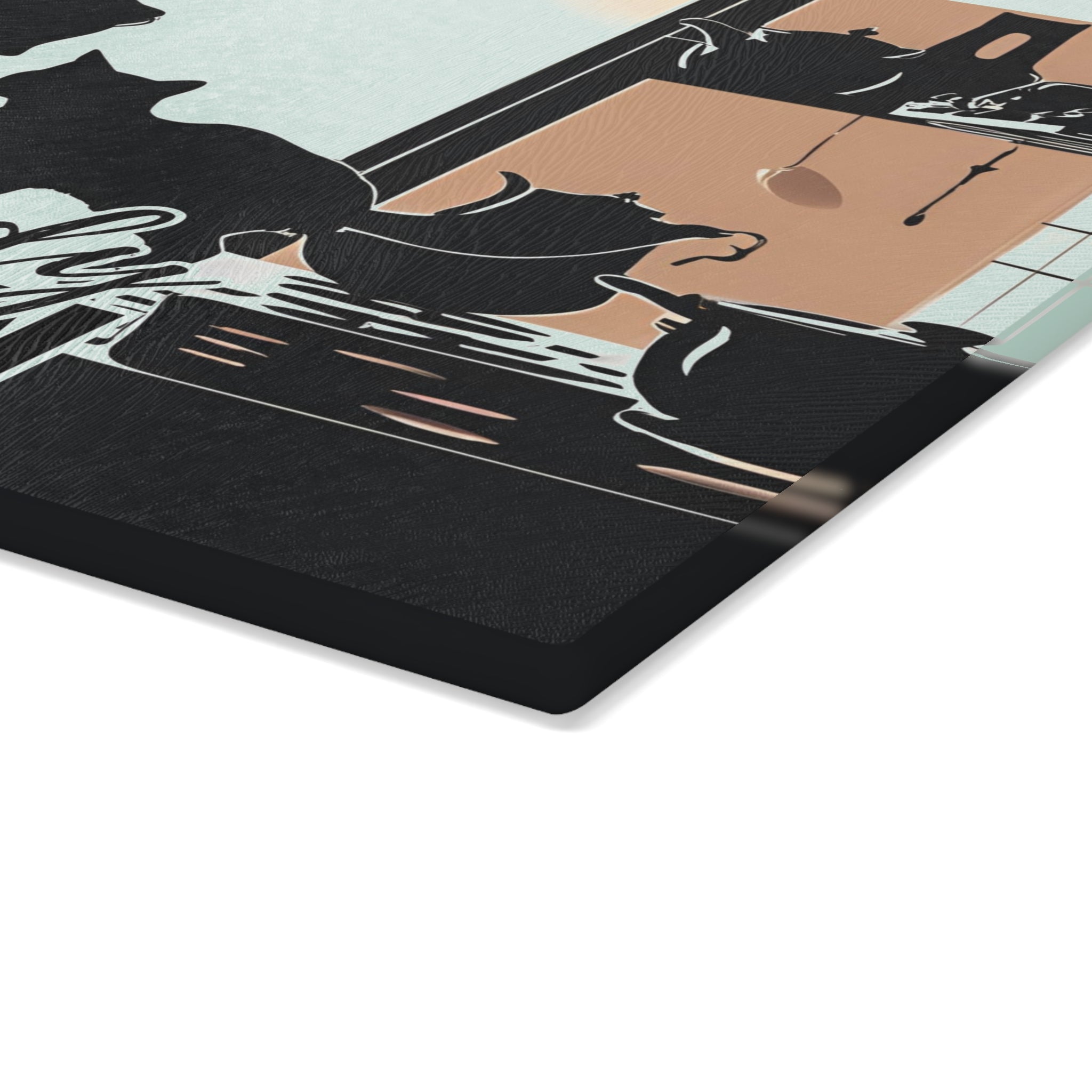 Photo depicting the ​Cat Lady Kitchen Glass Cutting Board from EpiAl's Shop.