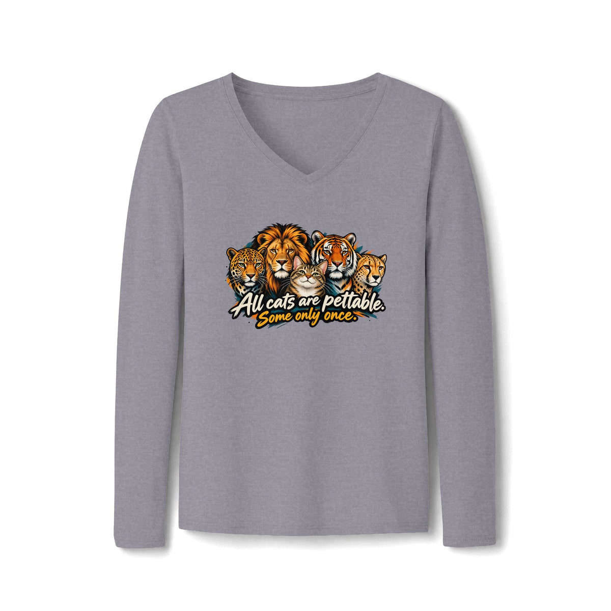 All Cats Are Pettable Long Sleeve V-Neck Shirt | Funny Cat Lover Tee