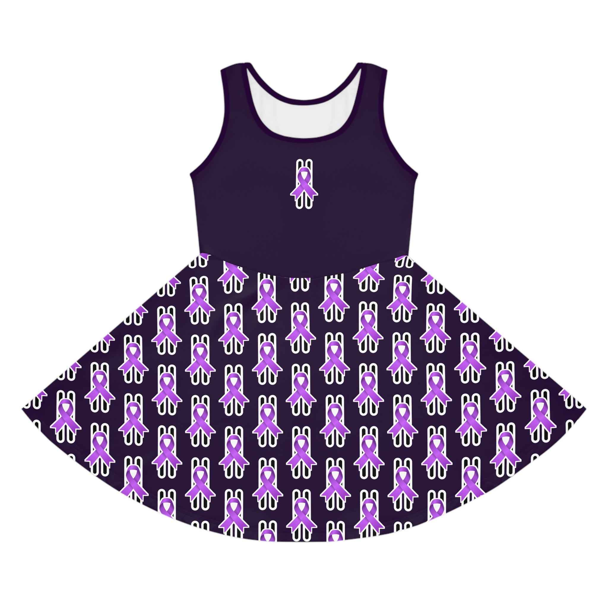 Pause for Epilepsy Awareness Girls Dress – Purple Ribbon Sleeveless Twirl Dress