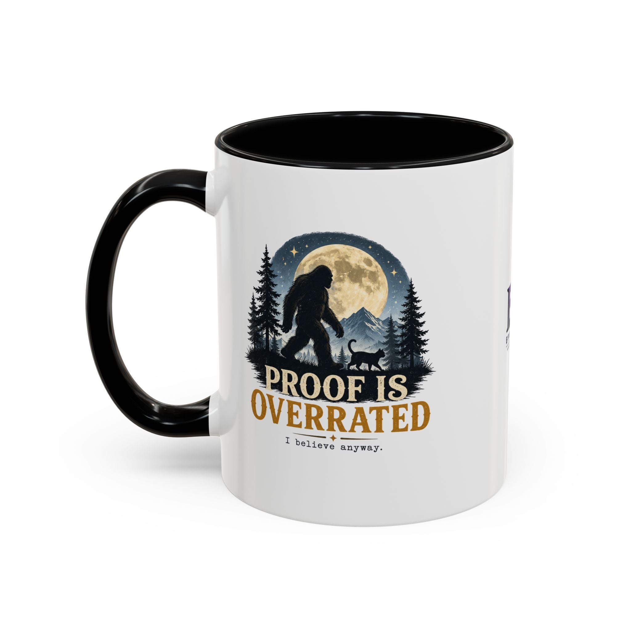Proof Is Overrated Sasquatch & Black Cat Accent Mug