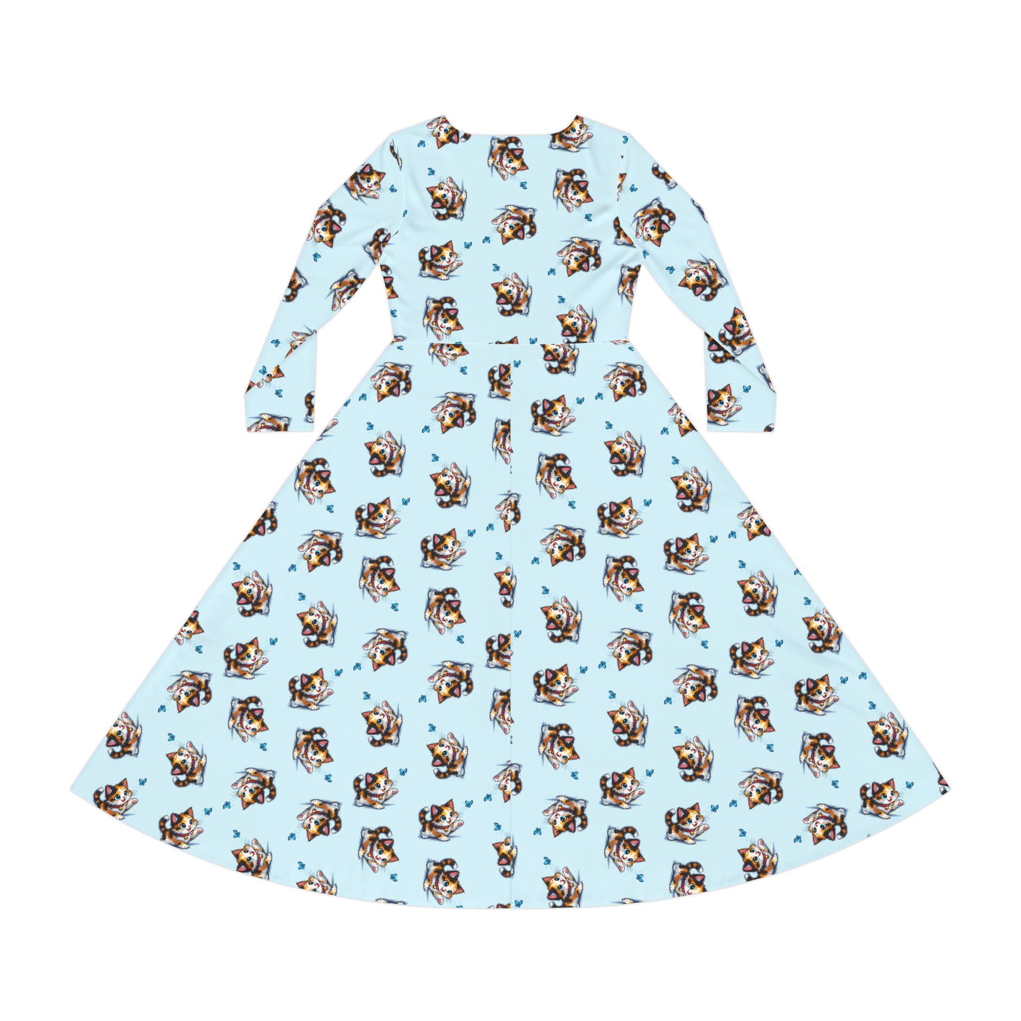 Butterfly Chaser Kitten Long Sleeve Skater Dress