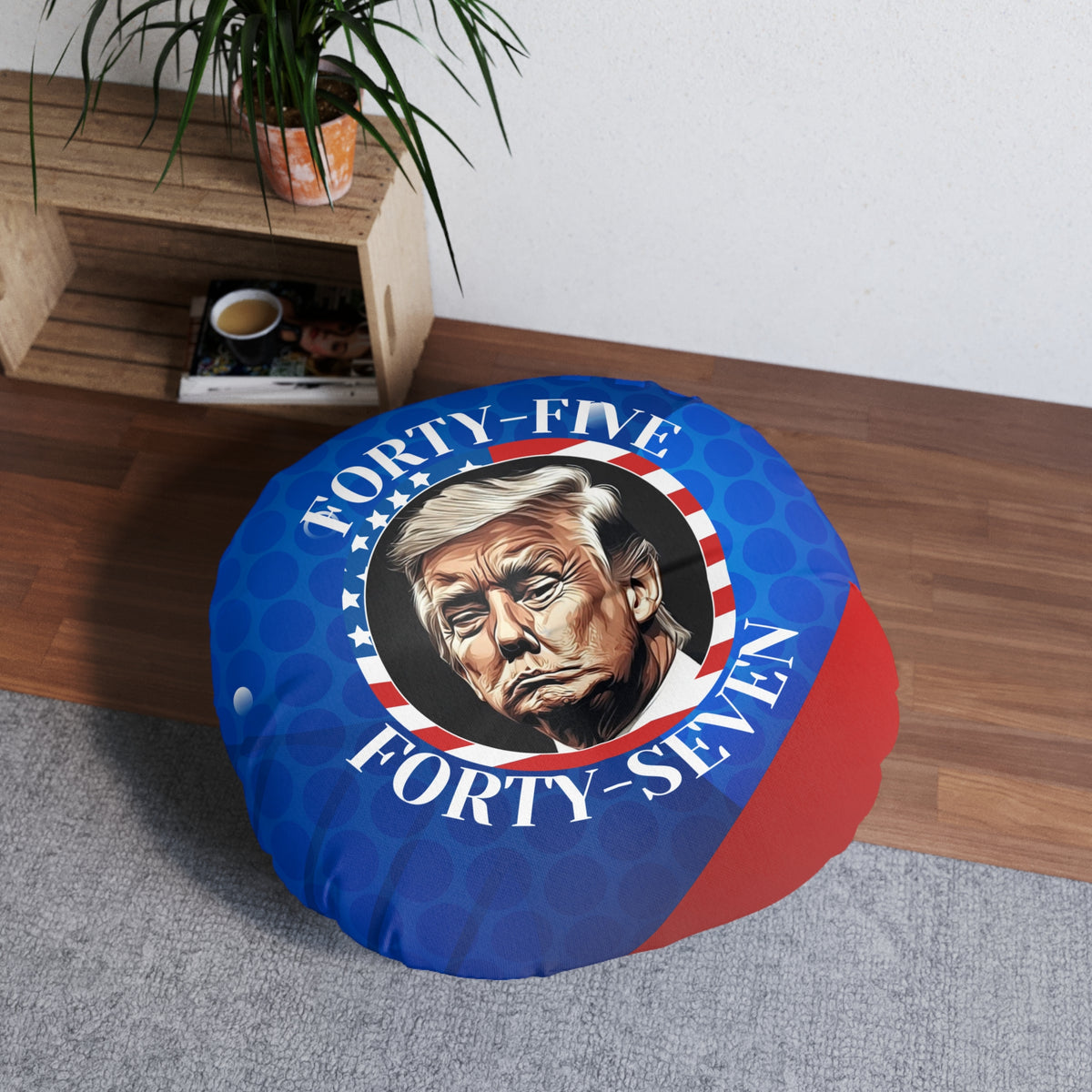 Patriotic 45 47 Trump Round Tufted Pillow
