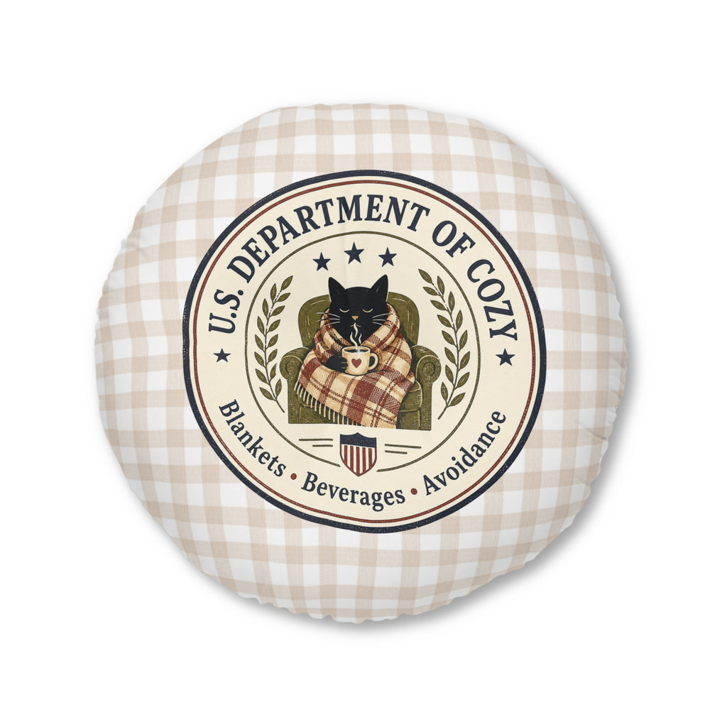 U.S. Department of Cozy Round Floor Pillow | Cozy Cat Gingham Cushion