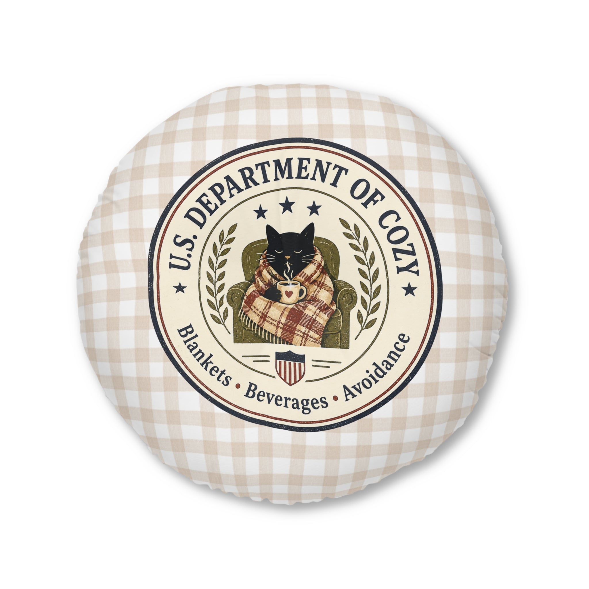 U.S. Department of Cozy Round Floor Pillow | Cozy Cat Gingham Cushion