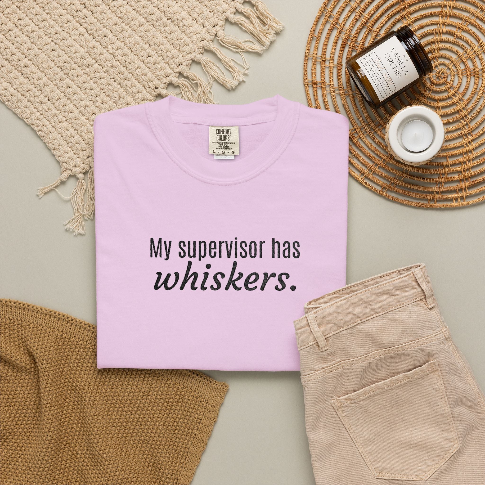 My Supervisor Has Whiskers Embroidered Comfort Colors T-Shirt