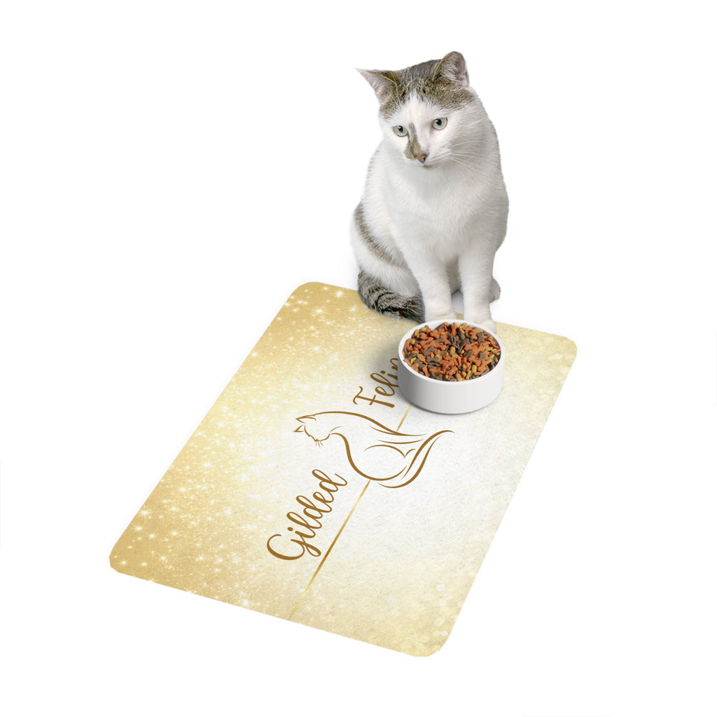Gilded Feline Cat Food Mat | Elegant Gold Cat Feeding Mat