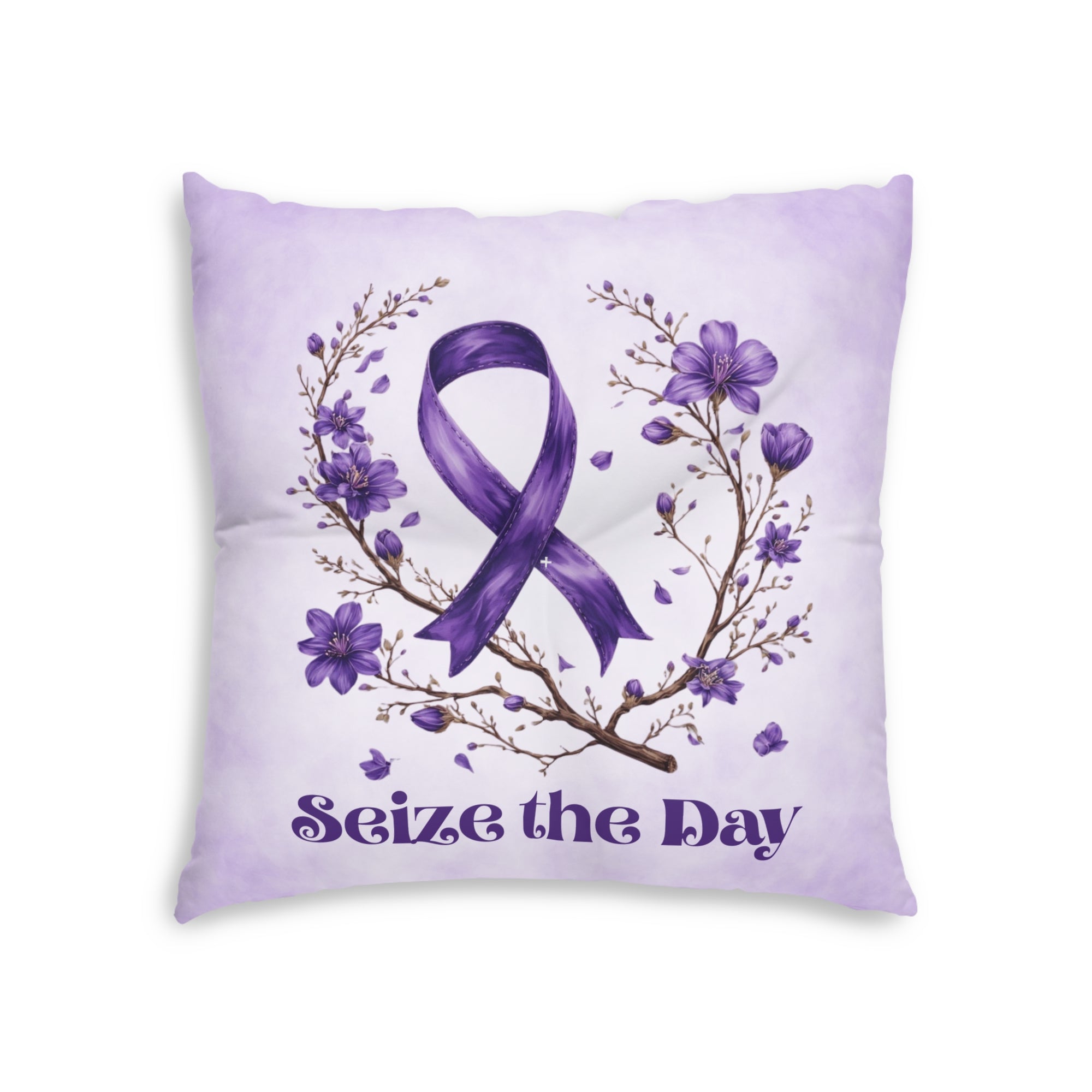 Purple Floral Tufted Floor Pillow - 'Seize the Day' - Home Decor