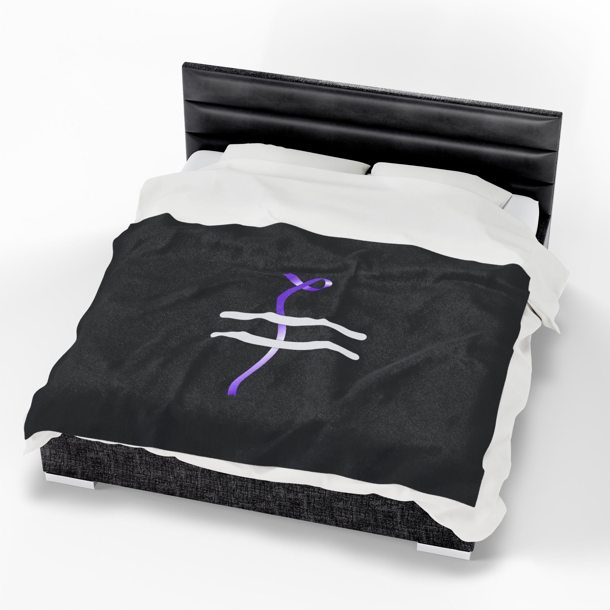 “Pause” Epilepsy Awareness Velveteen Blanket – Purple Ribbon Pause Symbol
