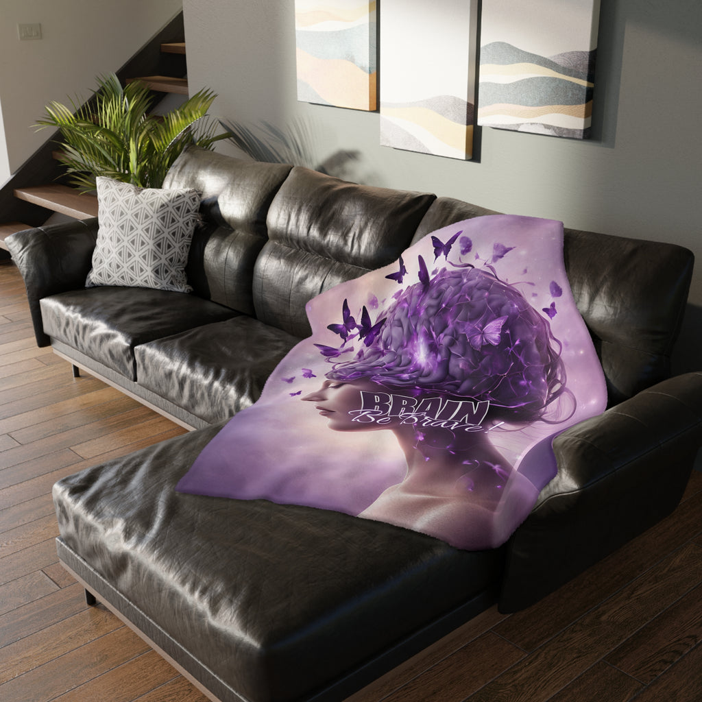 Photo depicting the ​Brain Be Brave Velveteen Microfiber Blanket (Two-sided print) from EpiAl's Shop.