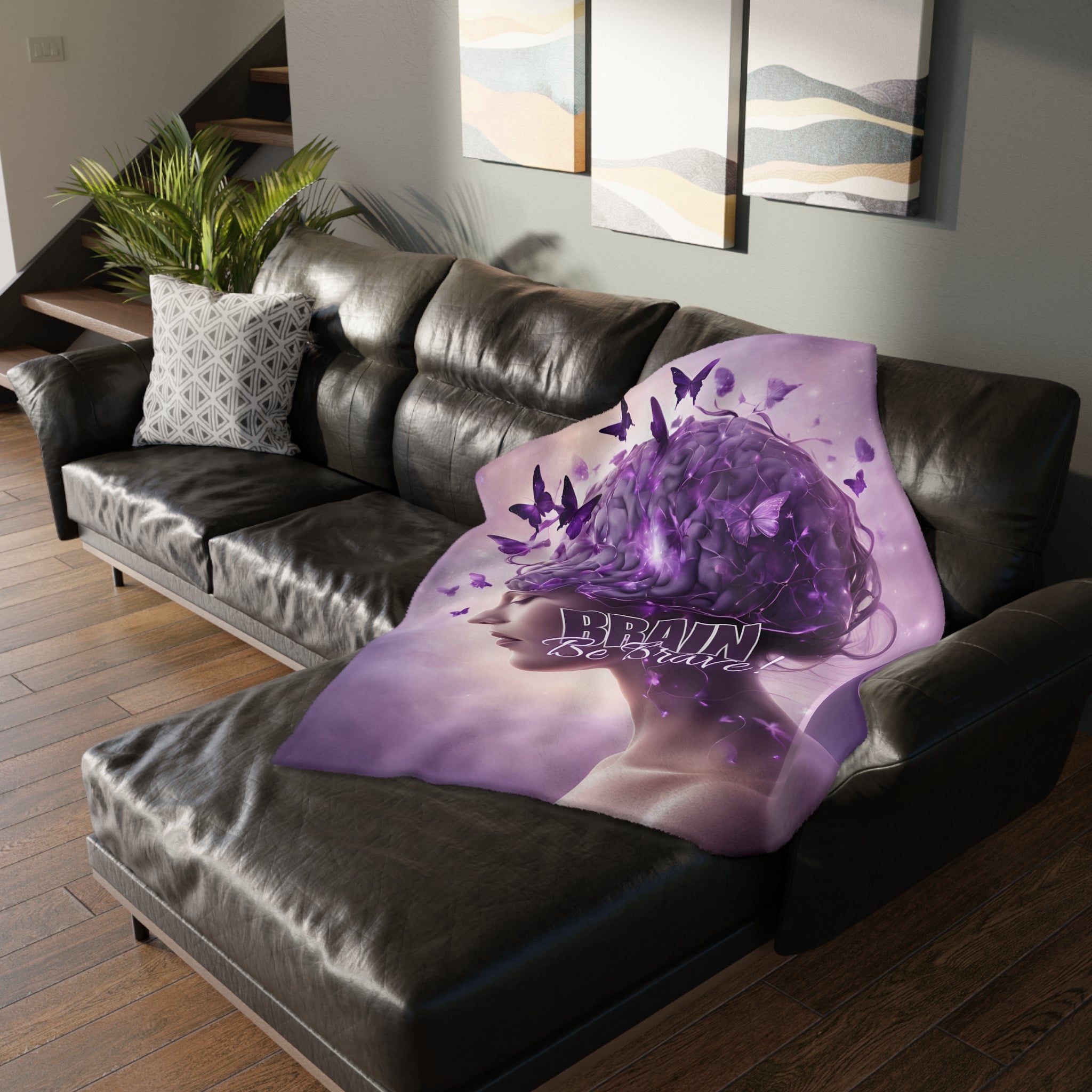 Photo depicting the ​Brain Be Brave Velveteen Microfiber Blanket (Two-sided print) from EpiAl's Shop.
