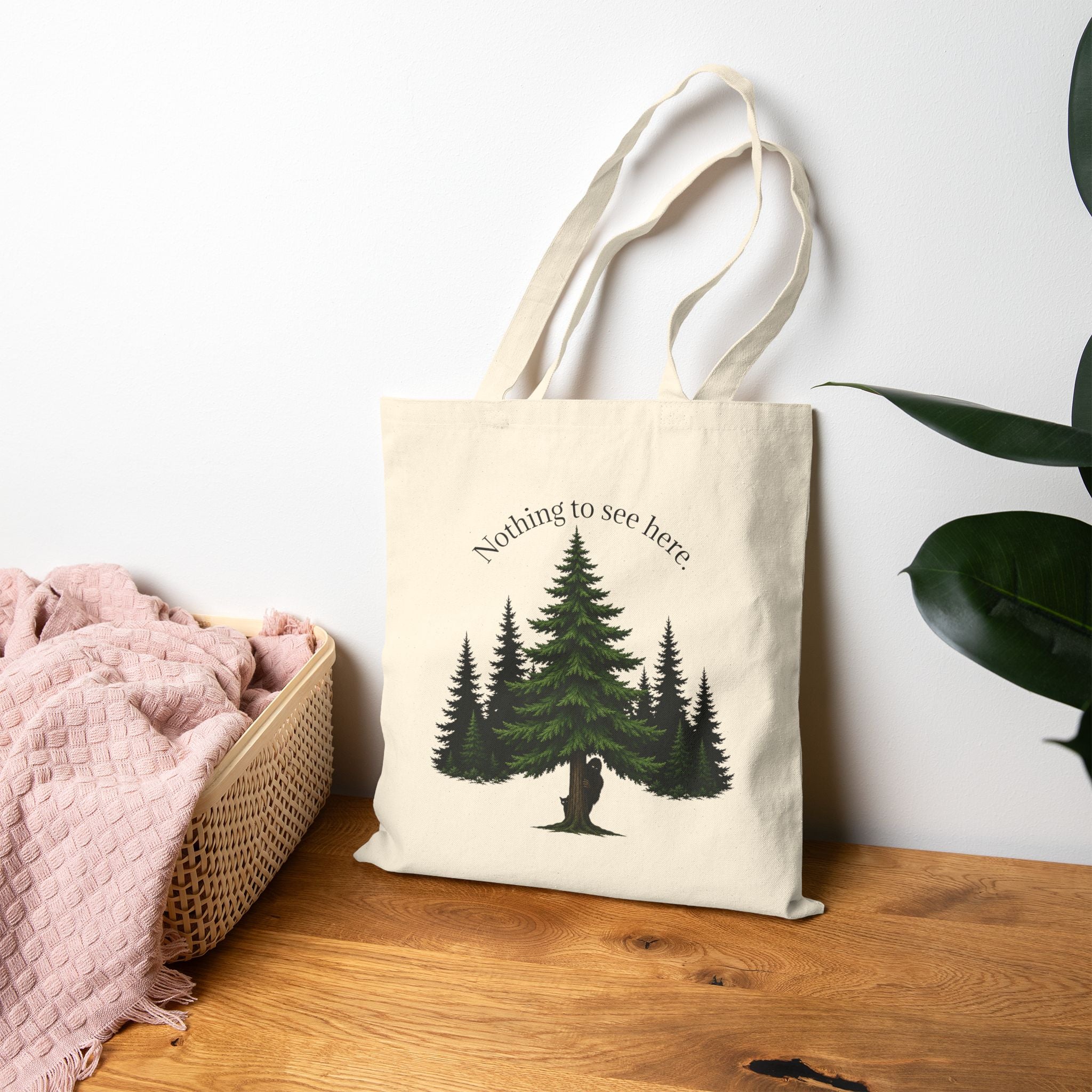 Nothing to See Here Bigfoot & Cat Canvas Tote Bag