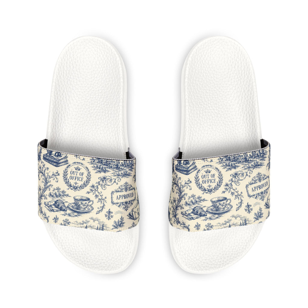 Out of Office Blue Toile Slide Sandals (Removable Strap)