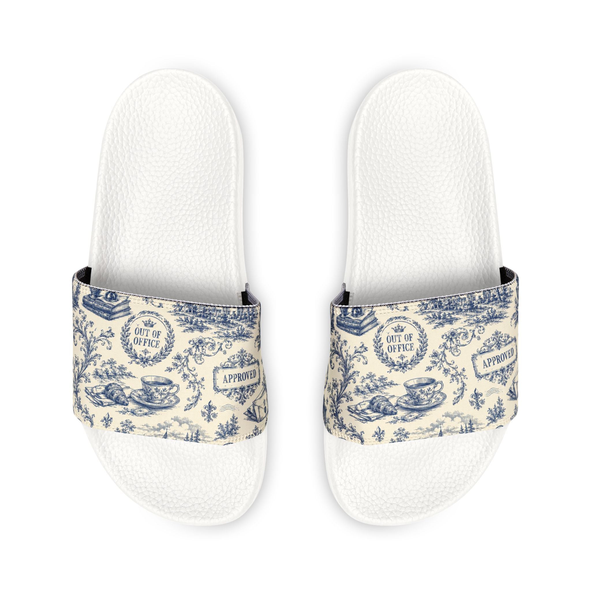 Out of Office Blue Toile Slide Sandals (Removable Strap)