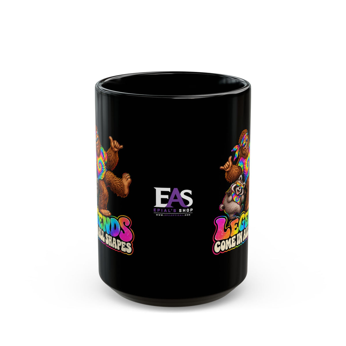 Legends Come in All Shapes | Bigfoot & Jimothy Raccoon Black Ceramic Mug (11oz/15oz)