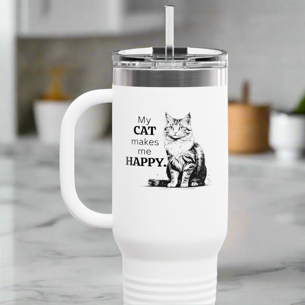 My Cat Makes Me Happy Insulated Travel Mug, 40oz